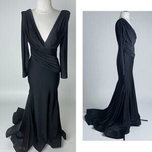 Amelia Couture Black Gothic Mermaid Gown Size 6 Formal Vampy Witchy Prom Dress